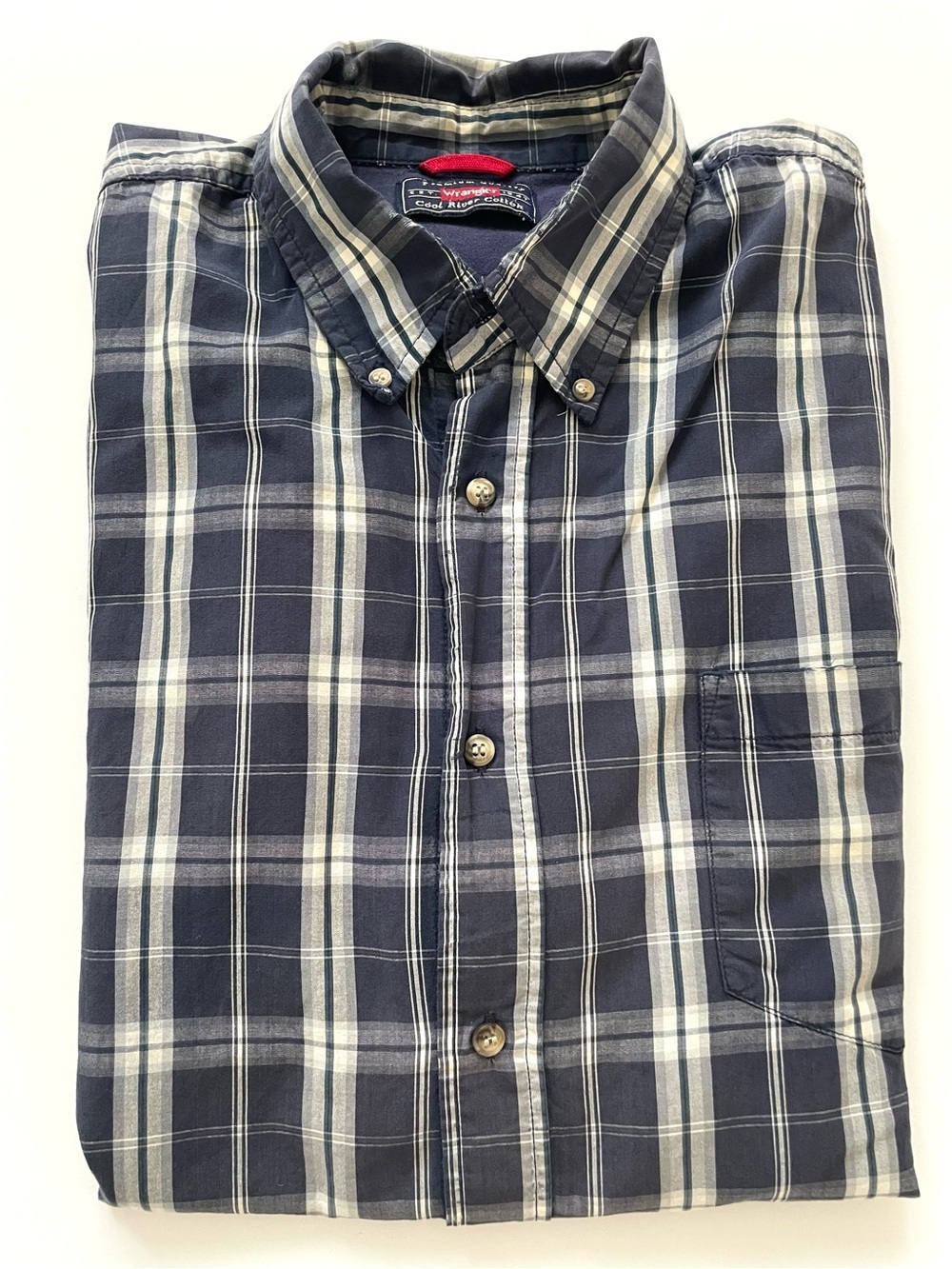 Wrangler Men’s 3XL Navy Plaid Button-Down Shirt